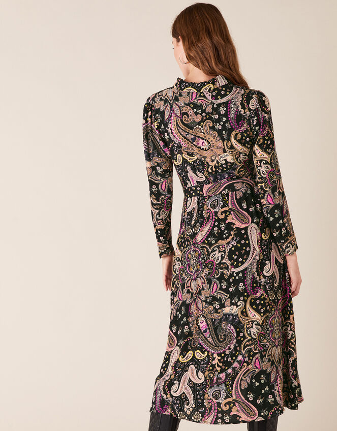 Paisley Shirt Dress with Sustainable Viscose, Black (BLACK), large