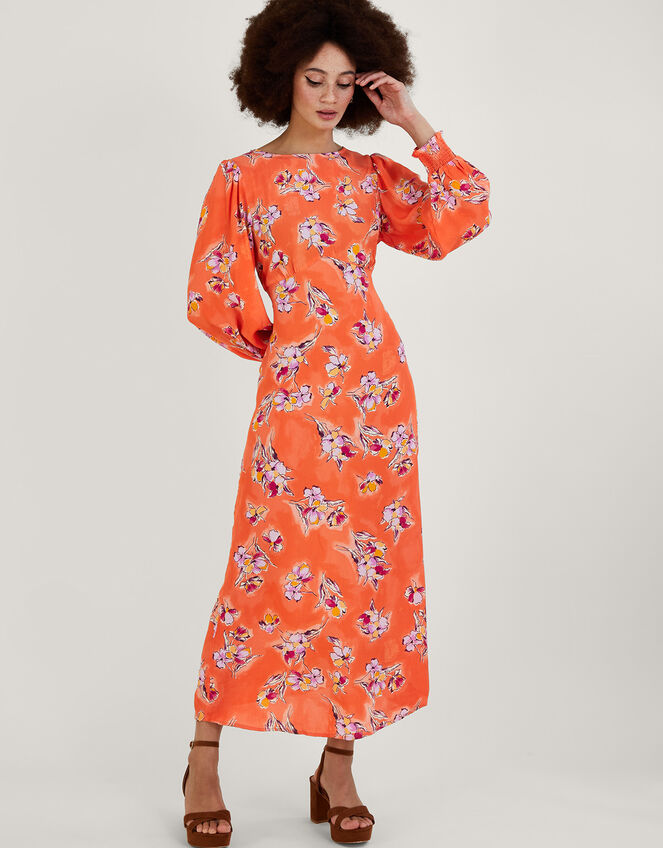 Talitha Tea Dress in Sustainable Viscose, Orange (ORANGE), large