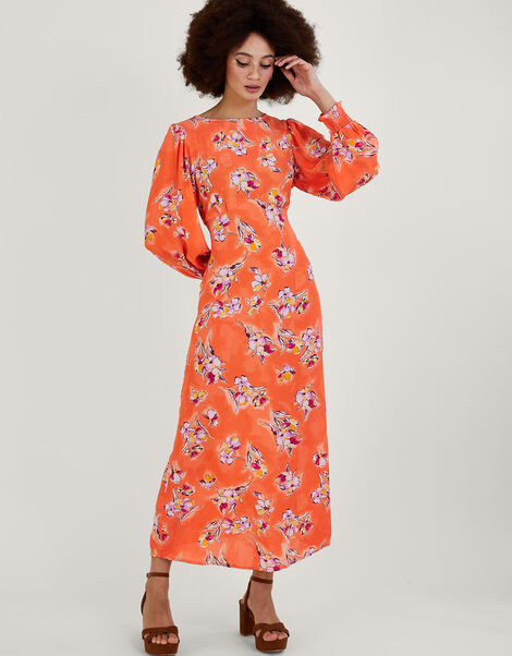 Talitha Tea Dress in Sustainable Viscose Orange, Orange (ORANGE), large