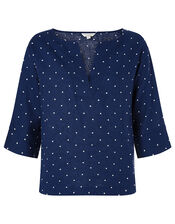 Spot Print Top in Pure Linen, Blue (NAVY), large