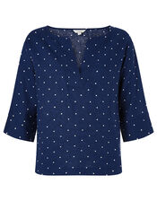 Spot Print Top in Pure Linen, Blue (NAVY), large