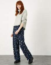 Floral Print Straight Leg Trousers, Blue (NAVY), large