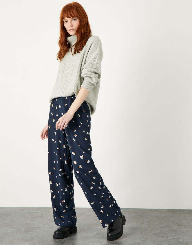 Floral Print Straight Leg Trousers, Blue (NAVY), large