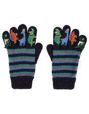 Dino Stripe Knit Gloves, Blue (BLUE), large