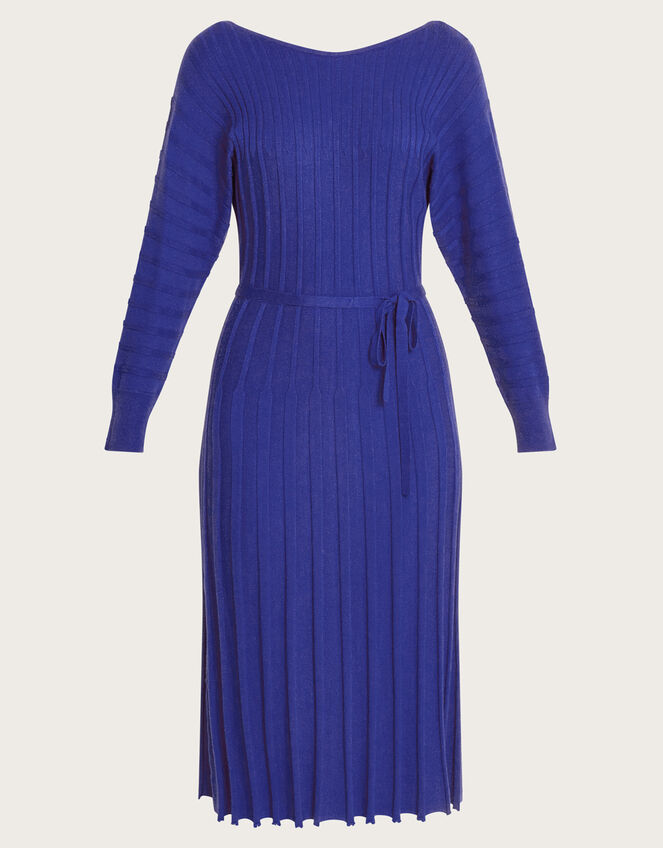 Inverted Rib Slash Neck Dress with LENZING™ ECOVERO™, Blue (COBALT), large