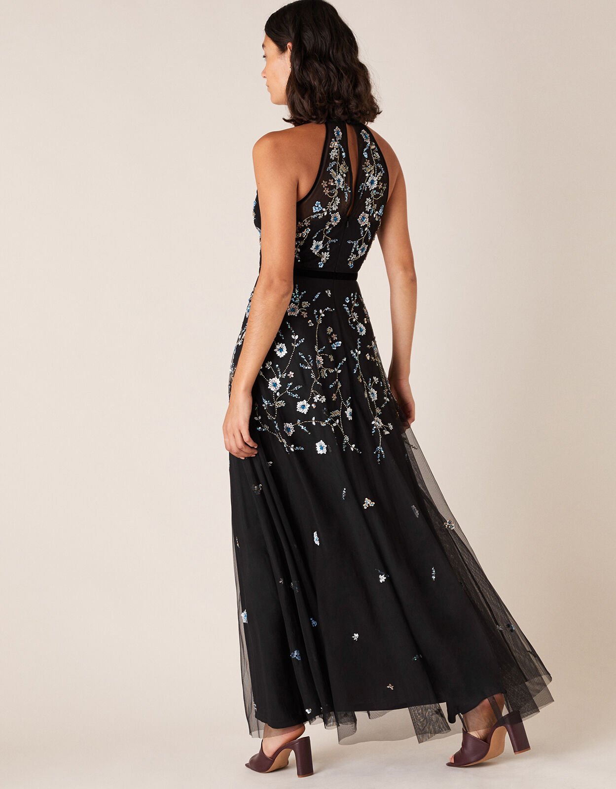 Antonia Floral Embellished Maxi Dress in Recycled Fabric Black