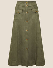 Button-Through Suedette Skirt, Green (GREEN), large