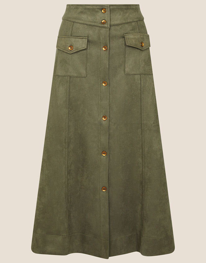 Button-Through Suedette Skirt, Green (GREEN), large