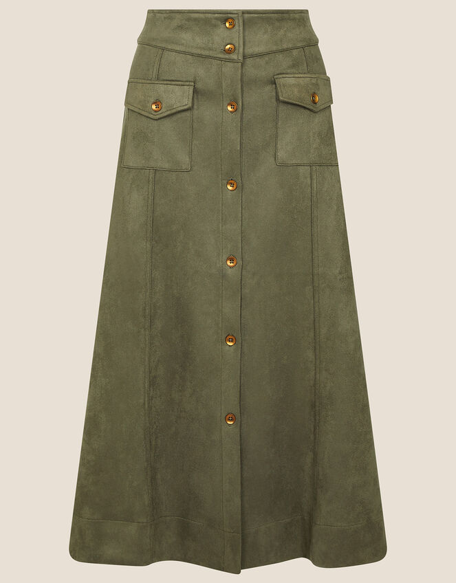Button-Through Suedette Skirt, Green (GREEN), large
