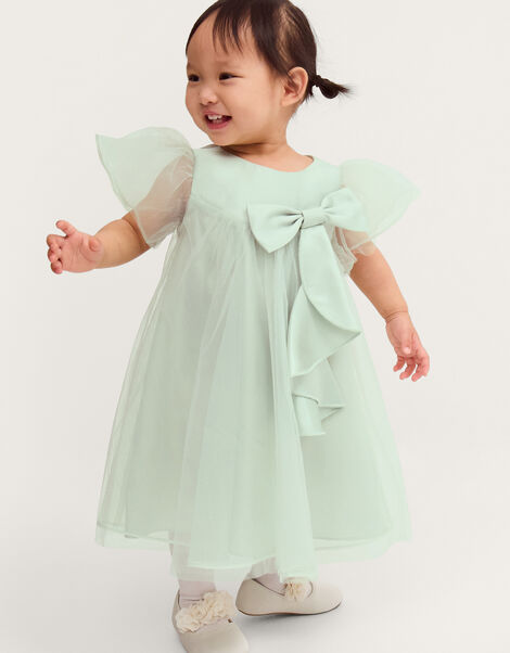 Baby Winnie Satin Bow Party Dress, Green (SAGE), large