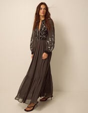 Josephine Embellished Maxi Dress , Brown (CHOCOLATE), large