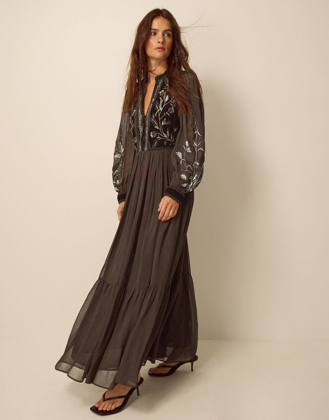 Josephine Embellished Maxi Dress , Brown (CHOCOLATE), large