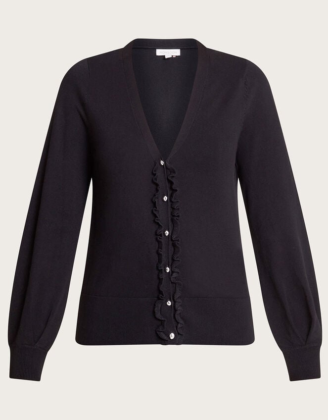 Pleated Trim Cardigan with LENZING™ ECOVERO™ , Black (BLACK), large