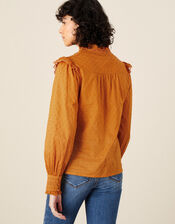 Victoriana Dobby Frill Blouse , Yellow (OCHRE), large