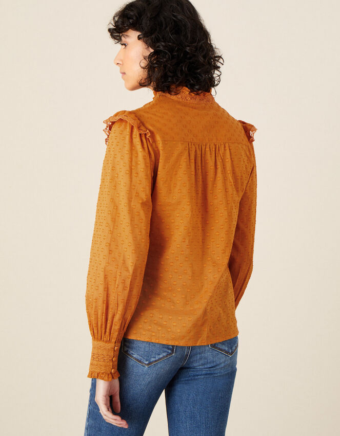 Victoriana Dobby Frill Blouse , Yellow (OCHRE), large