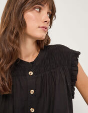 Evelyn Sleeveless Smocked Top, Black (BLACK), large