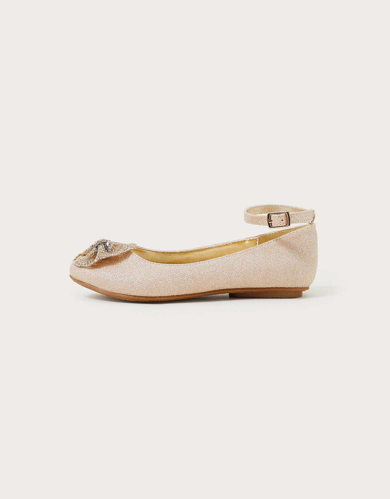 Polly Shimmer Bow Ballerina Flats Gold Girls Flat Shoes