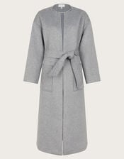 Cassie Long Belted Coat, Gray (GREY), large