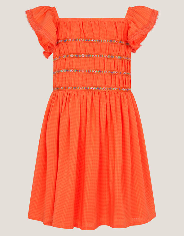Floral Embroidered Square Neck Dress, Orange (ORANGE), large