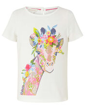 Georgia Giraffe Embellished T-Shirt, Ivory (IVORY), large