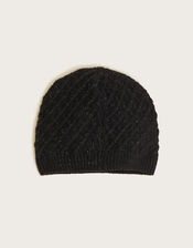 Velvet Leopard Bow Beanie Hat with Recycled Polyester, Black (BLACK), large