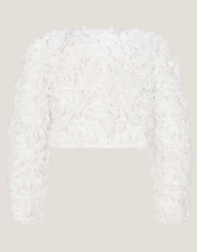 Appliqué Rose Cropped Jacket, Ivory (IVORY), large