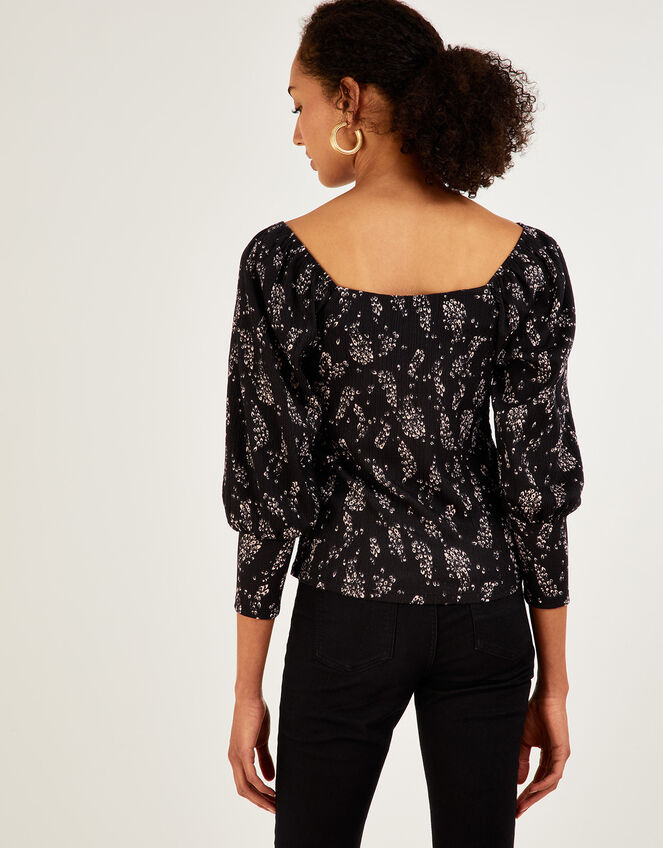 Feather Print Top, Black (BLACK), large