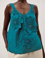Rosalie Sleeveless Floral Embellished Top, Teal (TEAL), large