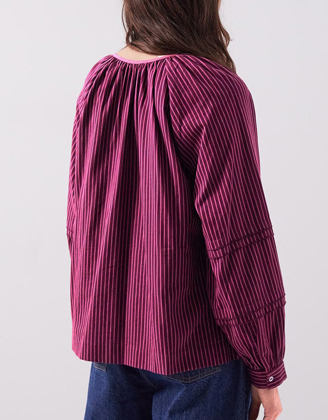 East Sereni Striped Cotton Shirt, Red (BERRY), large
