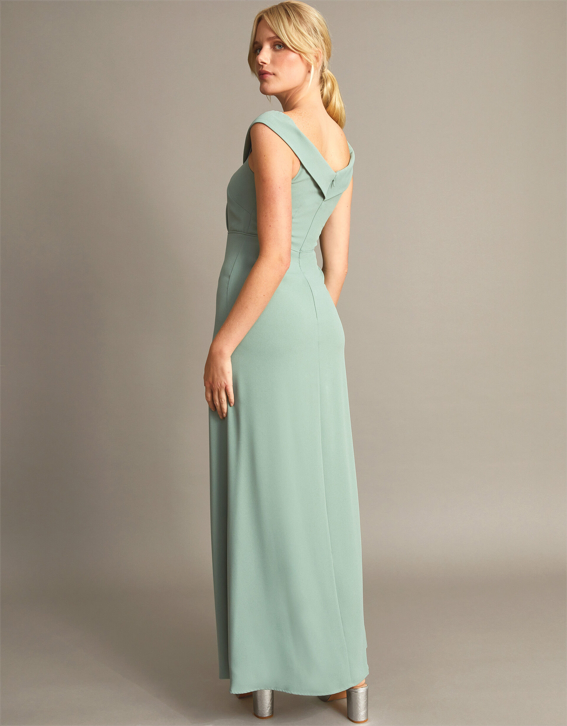 Beatrice Crepe Bardot Maxi Dress Green