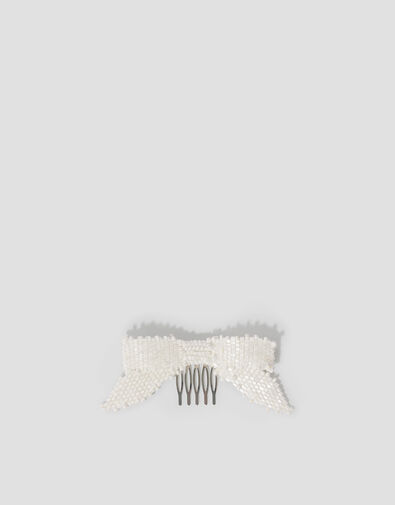 Beaded Bow Comb Hair Clip, , large