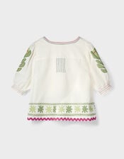 East Valeria Appliqué Puff Sleeve Top, Ivory (IVORY), large