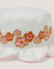 Baby Floral Embroidered Bucket Hat, Ivory (IVORY), large