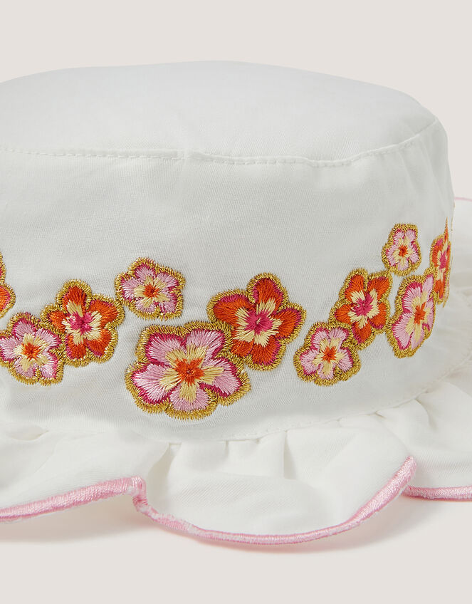 Baby Floral Embroidered Bucket Hat, Ivory (IVORY), large