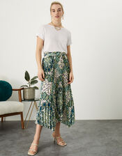 Safiya Pleated Print Midi Skirt in Recycled Polyester, Ivory (IVORY), large