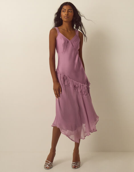 Ruby Sleeveless Asymmetrical Floral Embroidered Midi Dress, Pink (PINK), large