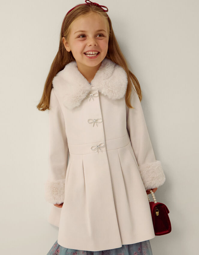 Isabella Faux Fur Collar Coat, Ivory (IVORY), large