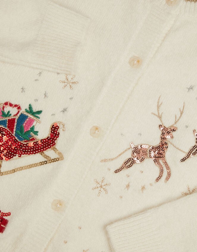 Sequin Christmas Scene Cardigan, Ivory (IVORY), large