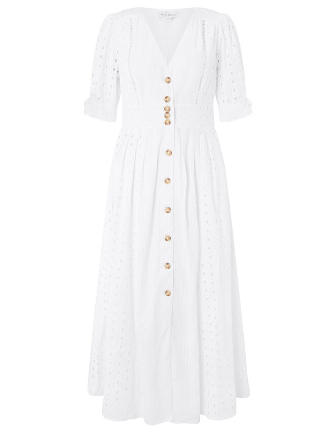 Dolly Schiffli Midi Dress, White (WHITE), large