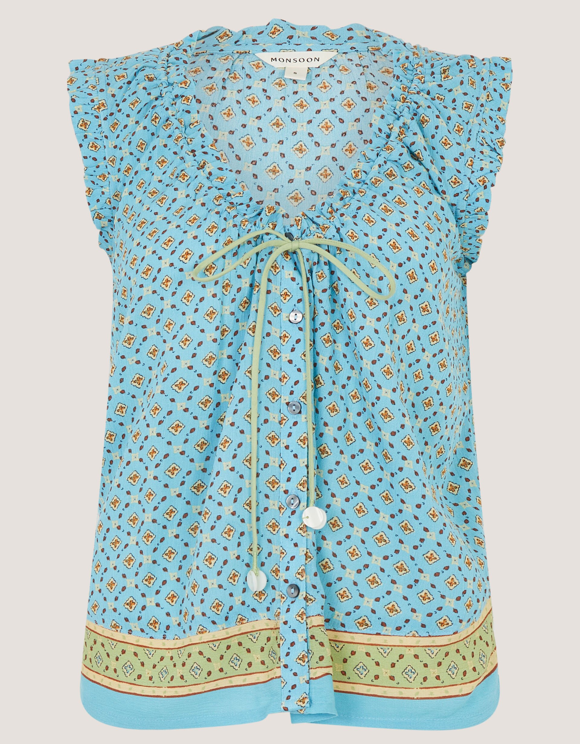 Millie Print Frill Top, Blue (PALE BLUE), large