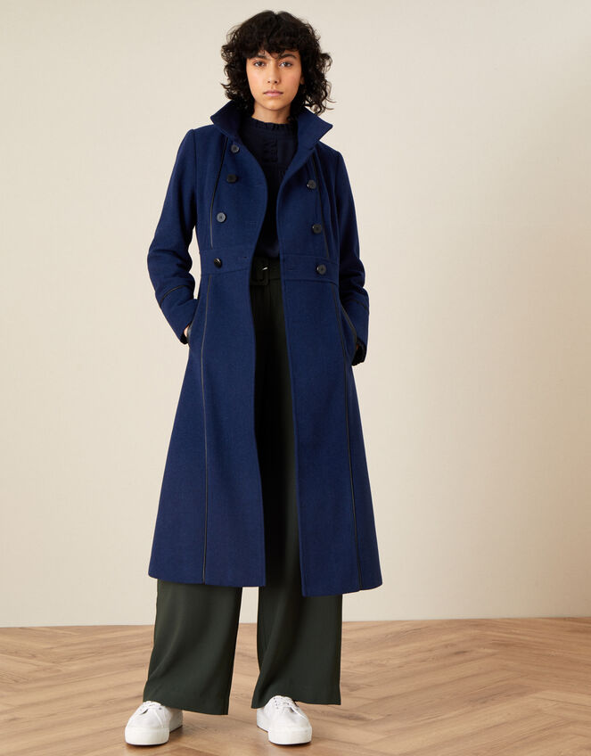 Rosalee PU Tipped Coat, Blue (BLUE), large