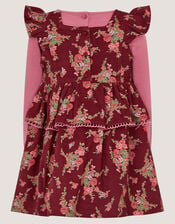 Baby Top & Floral Corduroy Dress Set, Red (BURGUNDY), large