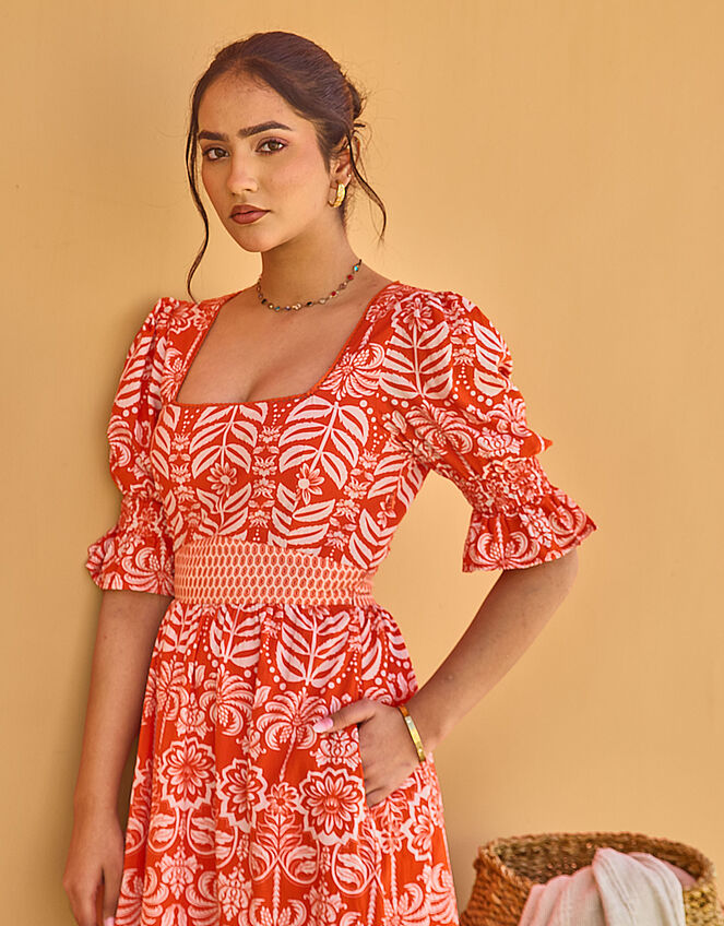 India & Mills Katie Tropic Midi Dress, Red (RED), large