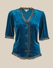 Vanessa V-Neck Velvet Top, Teal (TEAL), large
