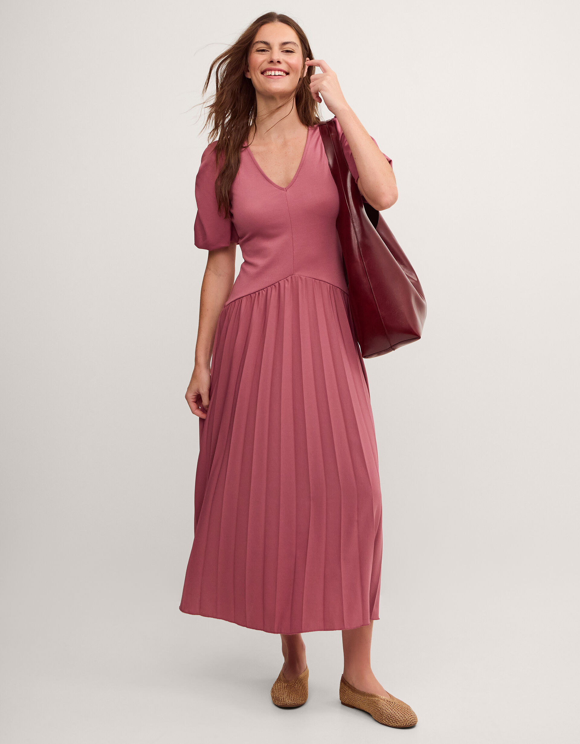 Mindy Pleated Jersey Midi Dress Pink | Midi Dresses | Monsoon US.