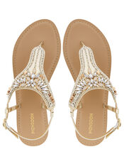 Rita Gem-Embellished Toe-Post Sandals, Gold (GOLD), large
