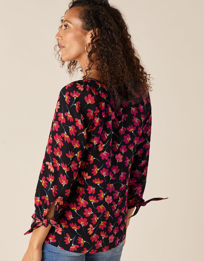 Floral Blouse in Sustainable Viscose, Black (BLACK), large