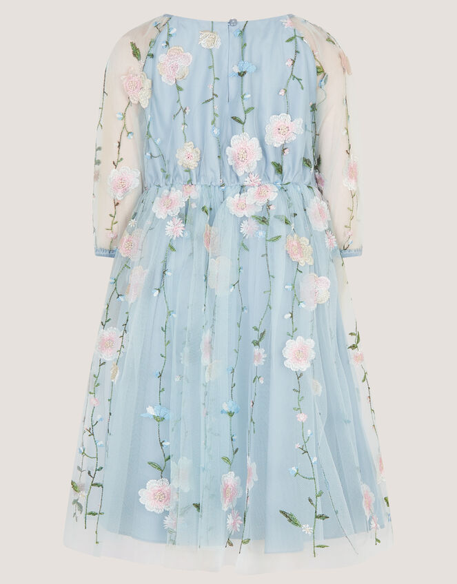 Willow Long Sleeve Embroidered Party Dress, Blue (BLUE), large