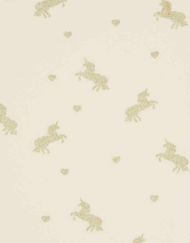 Sparkly Unicorn and Heart Tights, Gold (GOLD), large