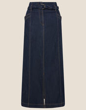 Nella Denim Plaited Belt Midi Skirt, Blue (DENIM BLUE), large